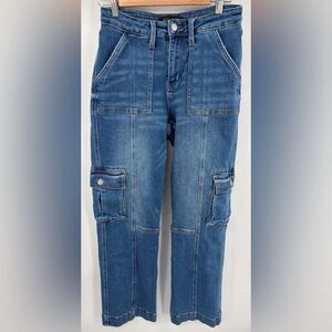 Judy Blue women’s high relaxed fit cargo medium wash denim jean size 27